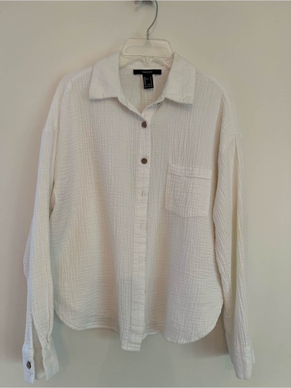 Forever 21 Cream Textured Button-Down Shirt